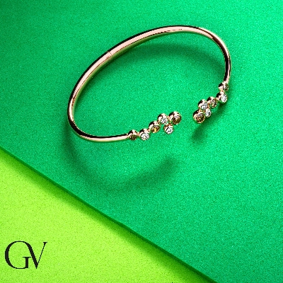 18k rose gold rigid bracelet with white and brown diamond bubbles