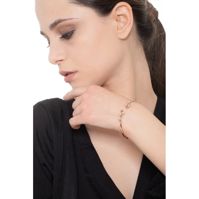 18k rose gold rigid bracelet with white and brown diamond bubbles