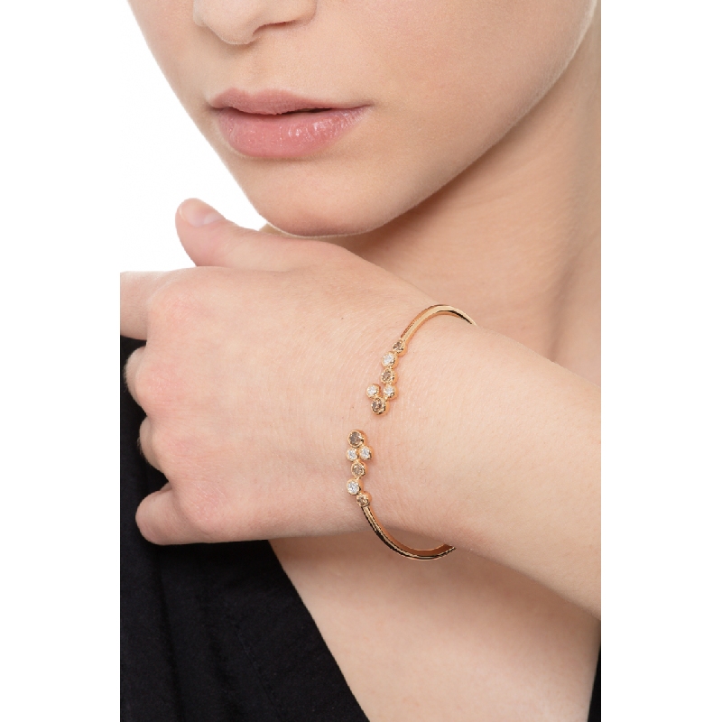 18k rose gold rigid bracelet with white and brown diamond bubbles