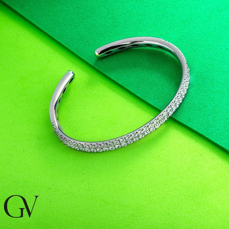 Bracciale rigido in oro bianco 18k con 2 file di diamanti