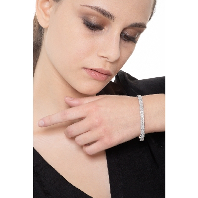 Bracciale rigido in oro bianco 18k con 2 file di diamanti