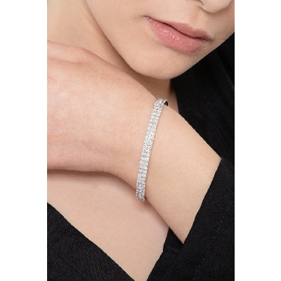 Bracciale rigido in oro bianco 18k con 2 file di diamanti