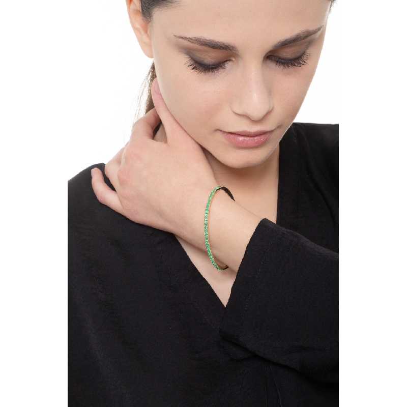 Rigid bracelet in 18k yellow gold with emeralds