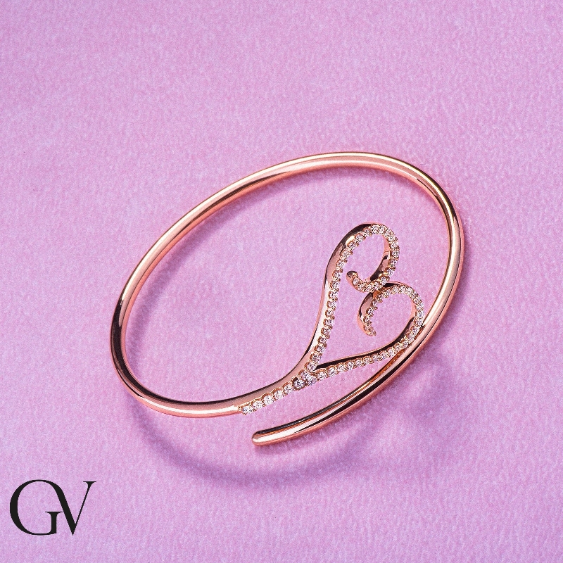 Fancy rigid bracelet with diamond heart in 18k rose gold