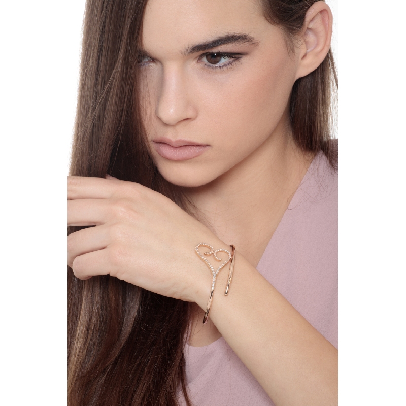 Fancy rigid bracelet with diamond heart in 18k rose gold