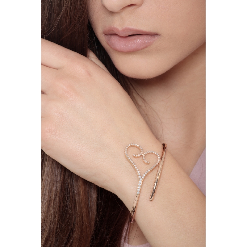 Fancy rigid bracelet with diamond heart in 18k rose gold
