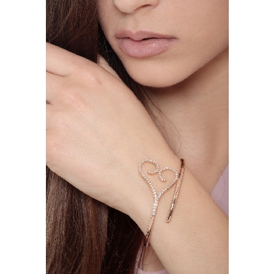 Fancy rigid bracelet with diamond heart in 18k rose gold