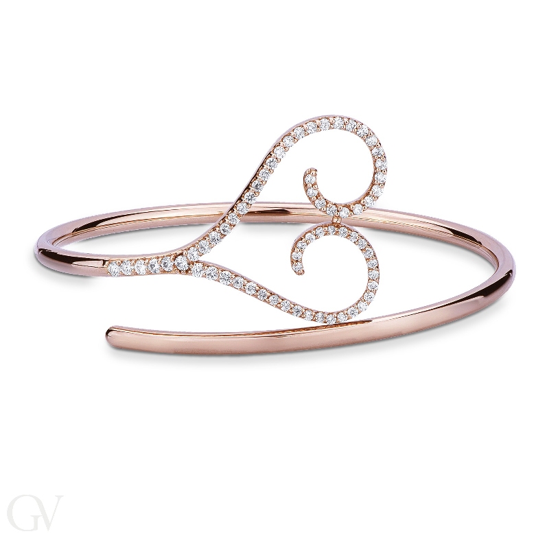 Fancy rigid bracelet with diamond heart in 18k rose gold