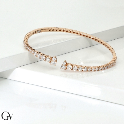 Bracciale in oro rosa rigido con diamanti, diametro 6 cm