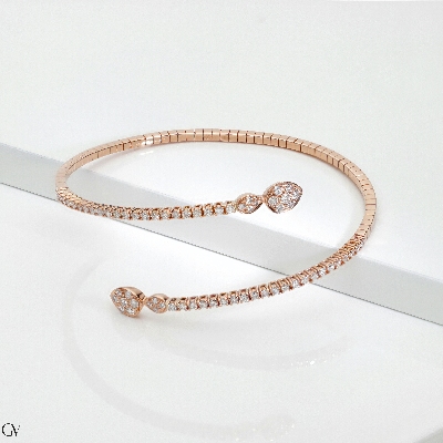 Bracciale semirigido in oro rosa 18k con gocce alle estremità e incastonati diamanti