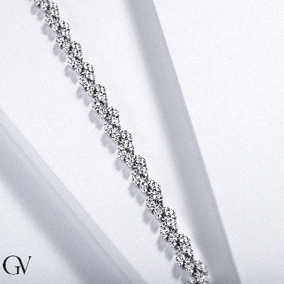 Bracciale in oro bianco 18k con diamanti, cm 17.5