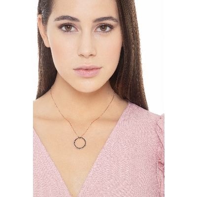 18k rose gold pendant with black and white diamonds circle pendant