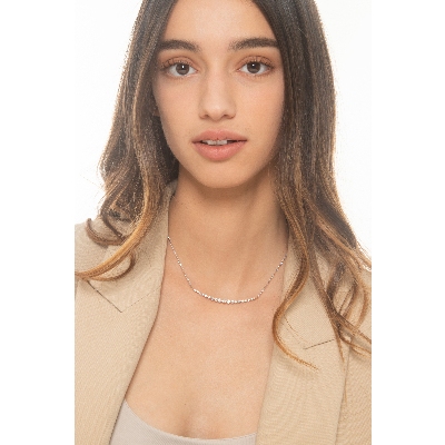 Girocollo a maglia rolò  in oro bianco 18k con diamanti