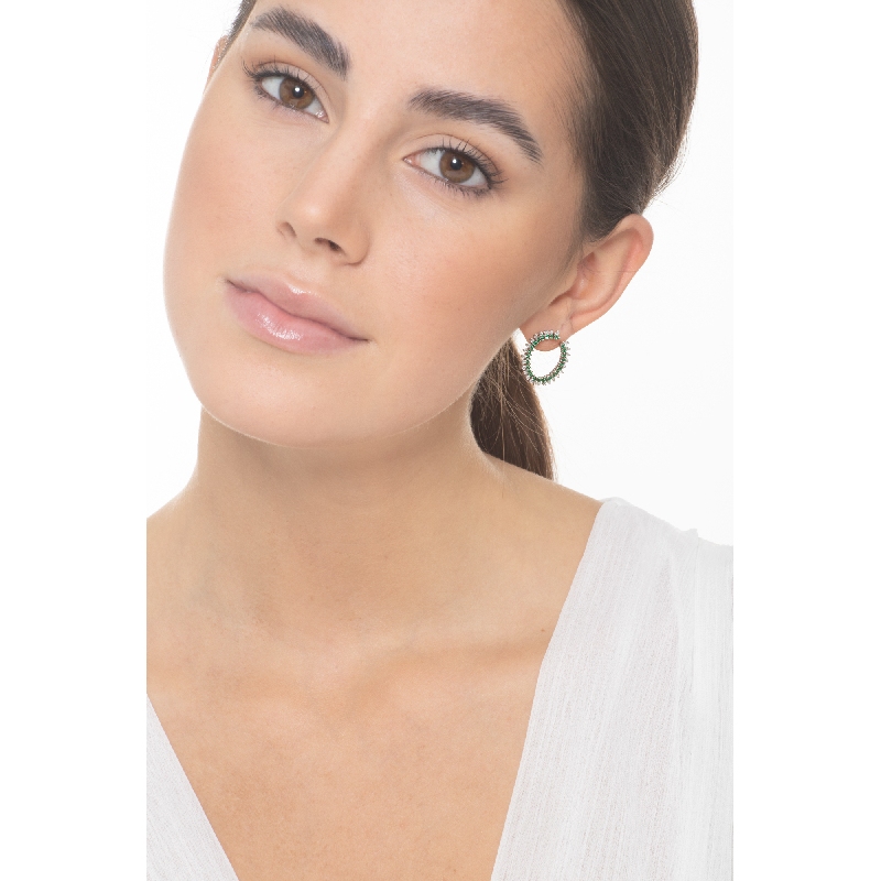 Open hoop earrings in white gold 18k with emeralds and diamonds 