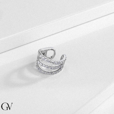 Earcuff oro bianco con tre file di diamanti 