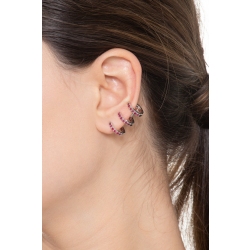 White gold 18k single earring with three circles of rubies  2