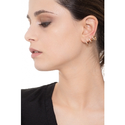 Rose gold 18k single earring with three diamond circles