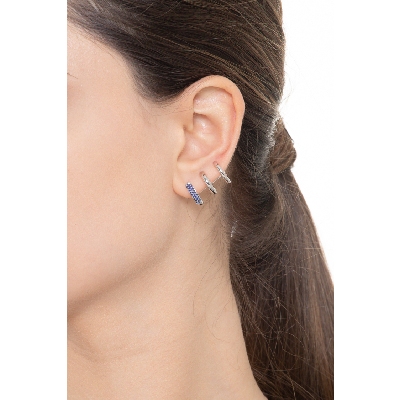 White gold 18k single left earcuff with two glazed circles and one with blue sapphires