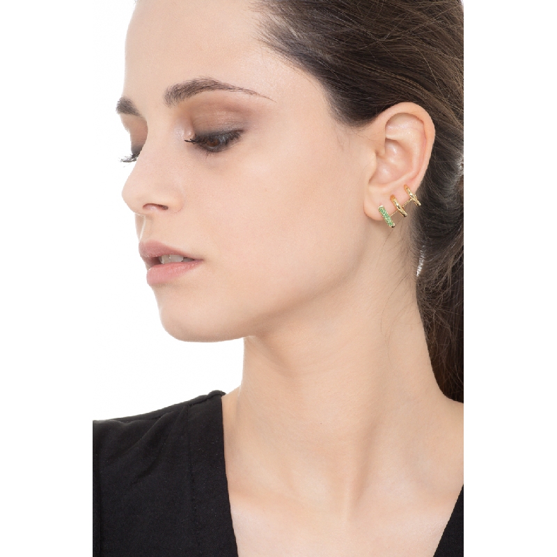 Yellow gold 18k single earring with emeralds (left earring)
