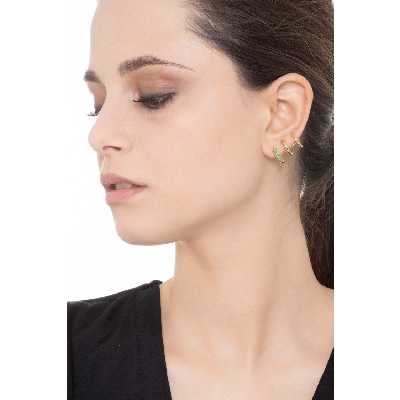 Yellow gold 18k single earring with emeralds (left earring)