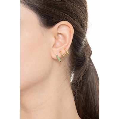 Yellow gold 18k single earring with emeralds (left earring)