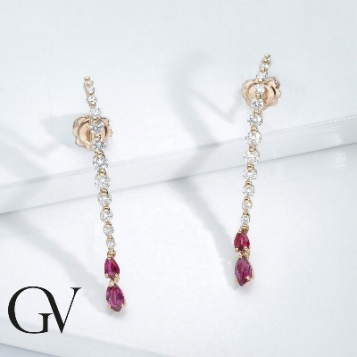 Rose gold 18k drop earrings with rubies and diamonds