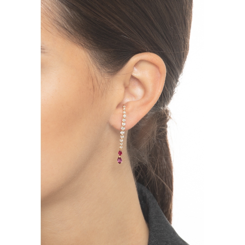 Rose gold 18k drop earrings with rubies and diamonds