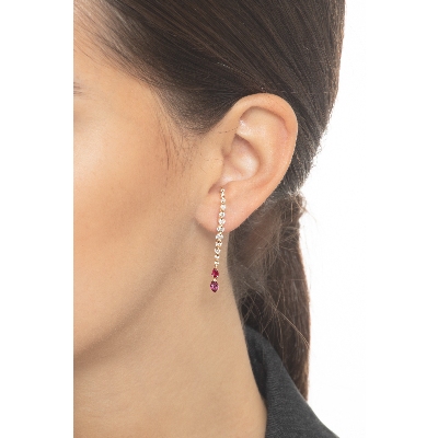 Rose gold 18k drop earrings with rubies and diamonds