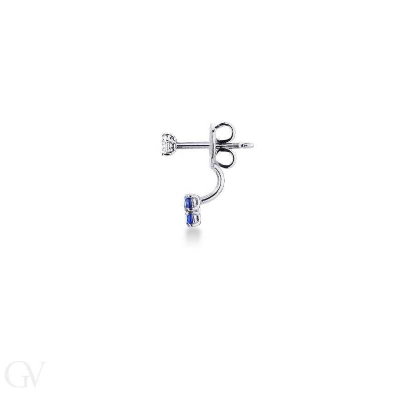 18k white gold single earring with 1 diamond and 3 sapphires