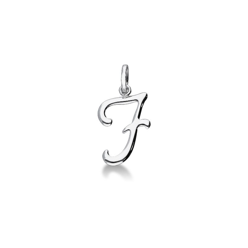 Letter F pendant in 18k white gold