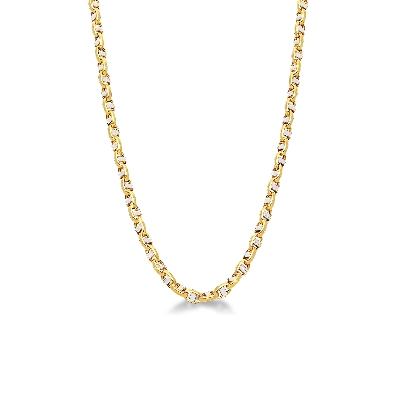 Collana in oro giallo e oro bianco 18k, lunghezza cm 50.