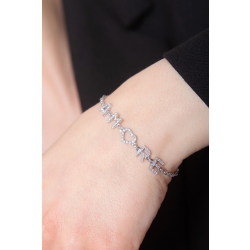 Bracciale con scritta personalizzabile in oro Bianco 18k e diamanti, AMORE 2