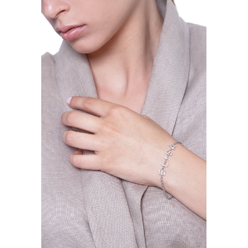Bracciale con scritta personalizzabile in oro Bianco 18k e diamanti, ELISA