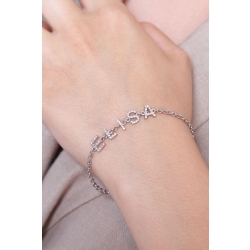 Bracciale con scritta personalizzabile in oro Bianco 18k e diamanti, ELISA 2