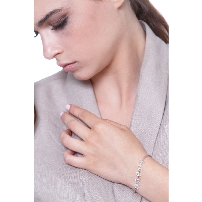 Bracciale con scritta personalizzabile in oro Bianco 18k e diamanti, HAPPY