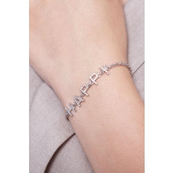 Bracciale con scritta personalizzabile in oro Bianco 18k e diamanti, HAPPY 2