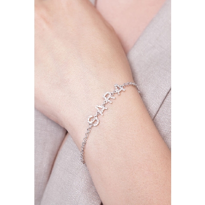 Bracciale con scritta personalizzabile in oro Bianco 18k e diamanti, SARA