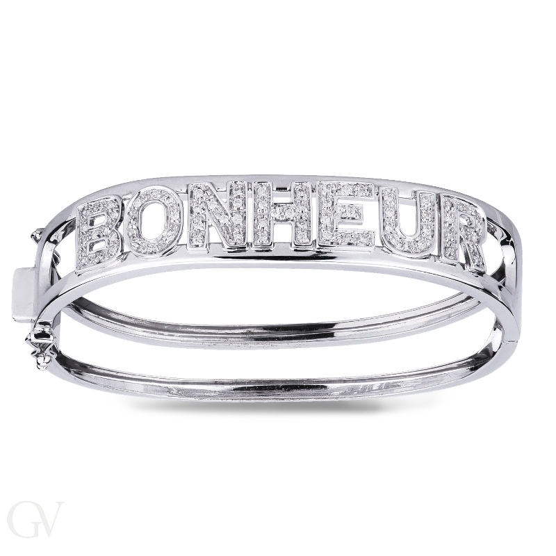 18k white gold rigid bracelet with Bonheur