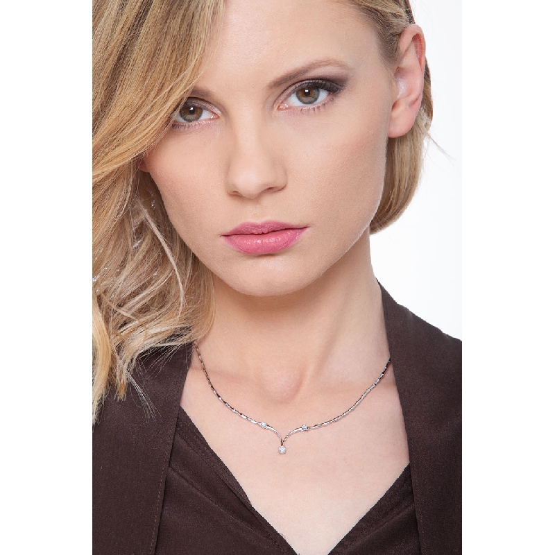Collana Naava Con Pendente In Oro Bianco 9kt E Diamante, Gioiello Donna Di Lusso Con Certificato