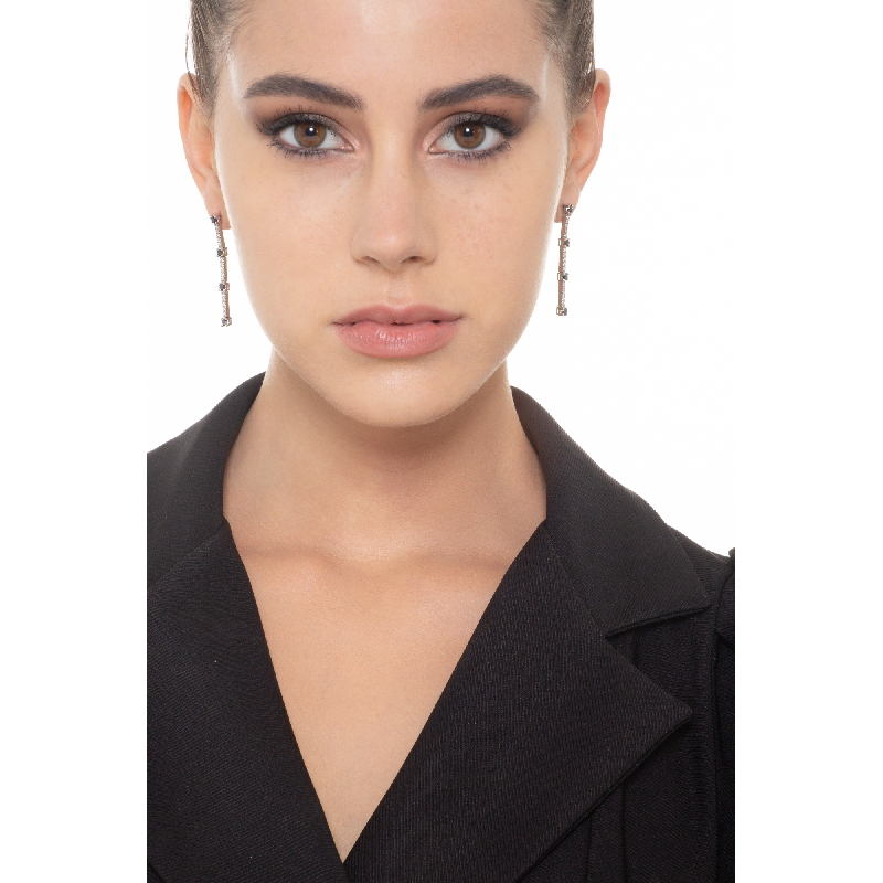 18k white gold alternate drop tennis earrings with black and white rubies