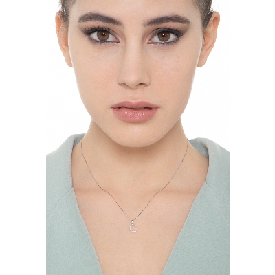Letter C pendant with diamonds in white gold 18k