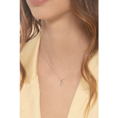 18k white gold necklace with small letter k pendant with diamonds