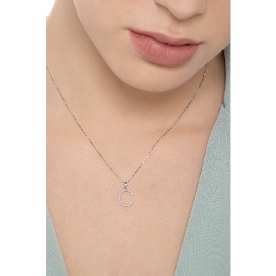 Letter C pendant with round cut diamonds