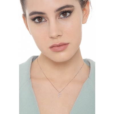 Letter F pendant with round cut diamonds
