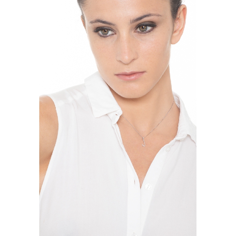 Letter J pendant with round cut diamonds