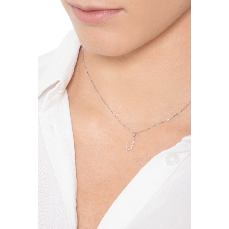 Letter J pendant with round cut diamonds