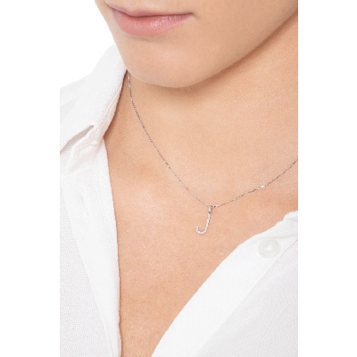 Letter J pendant with round cut diamonds