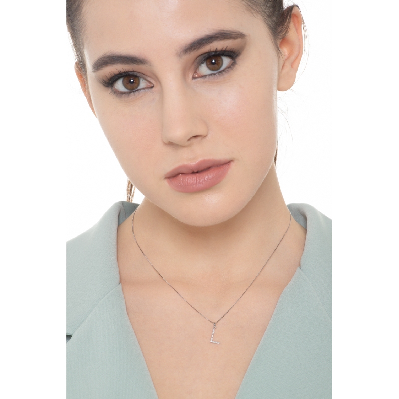 Letter L pendant with round cut diamonds