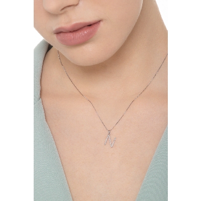 Letter N pendant with round cut diamonds