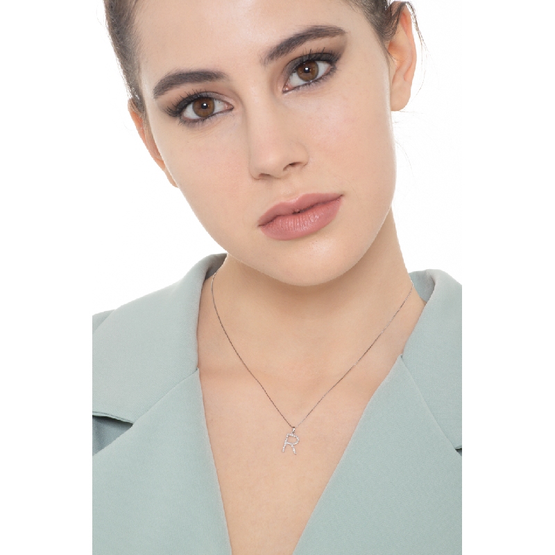Letter R pendant with round cut diamonds
